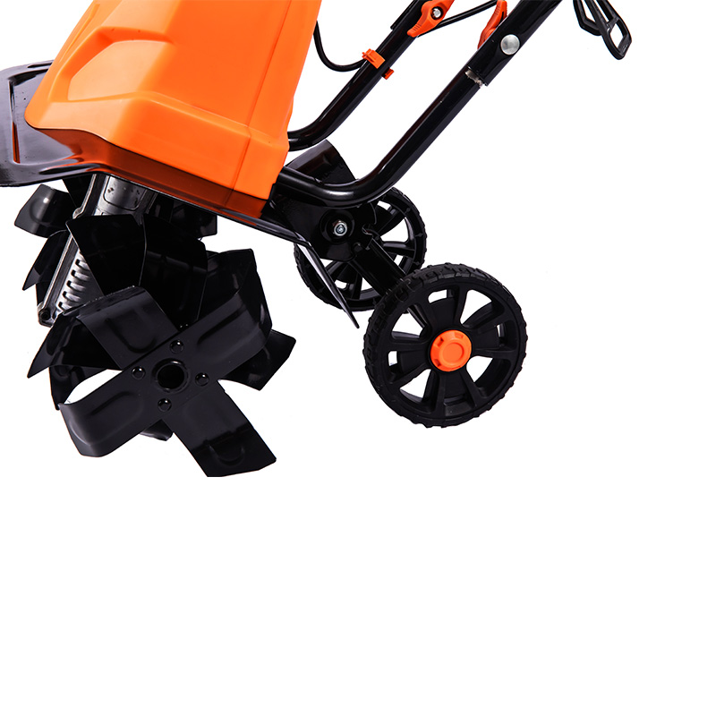 OT7A503 Electric Tiller China Garden Tool 1500W 6 تیغه قابل تنظیم با چرخ قابل جابجایی تاشو